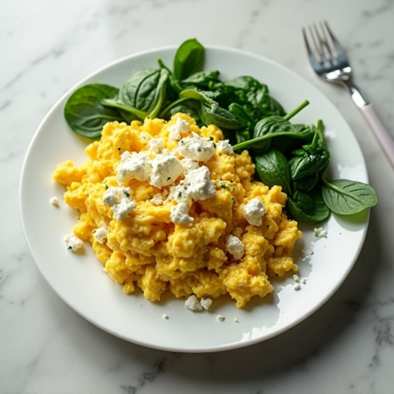 Creamy Scrambled Eggs with Fresh Spinach and Crumbled Feta