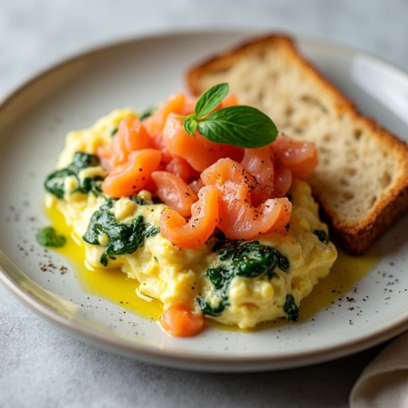 Egg White and Smoked Salmon Scramble with Spinach