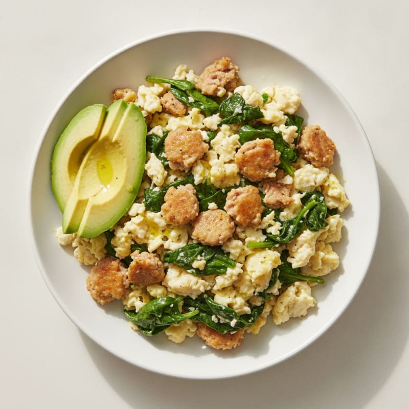 Scrambled Egg Whites with Sautéed Spinach and Turkey Sausage
