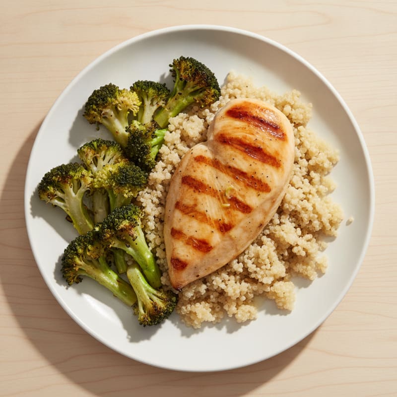 Grilled Chicken Breast with Quinoa and Roasted Broccoli