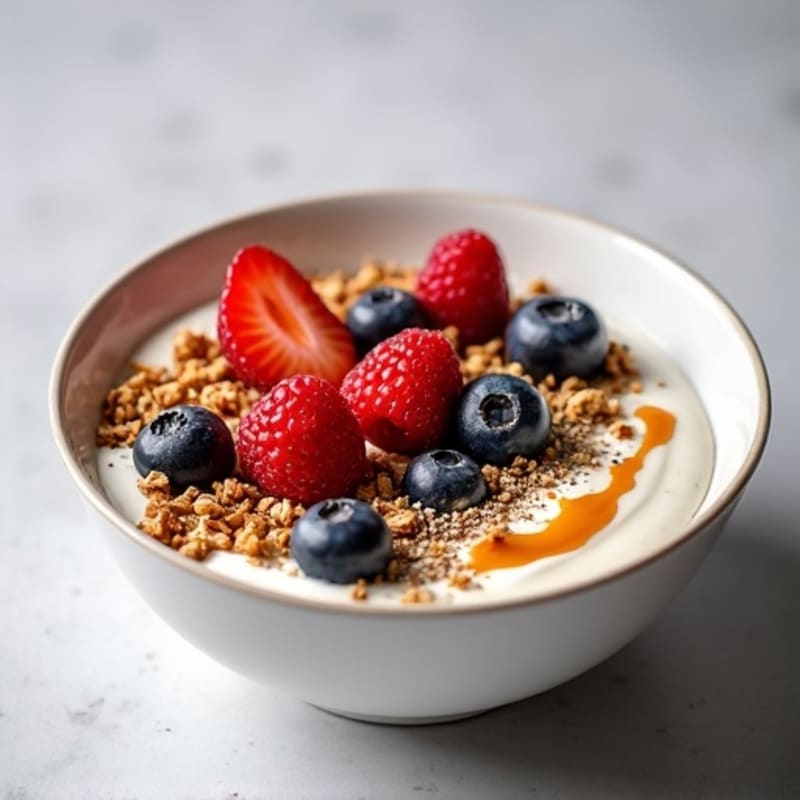 High-Protein Greek Yogurt Bowl with Fresh Berries and Crunchy Granola