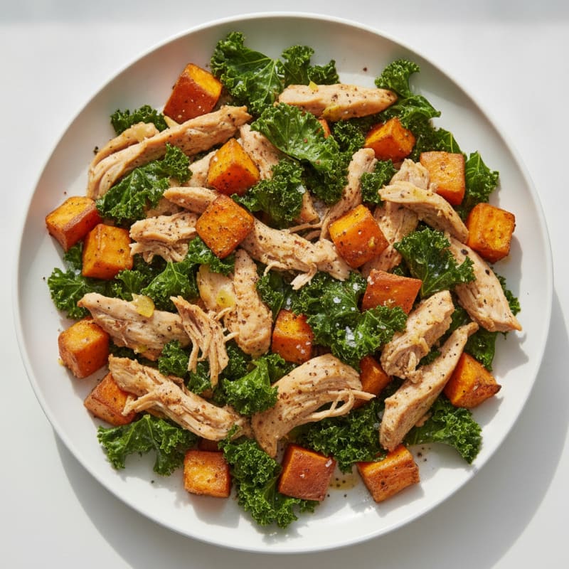 Sweet Potato Shredded Chicken with Kale