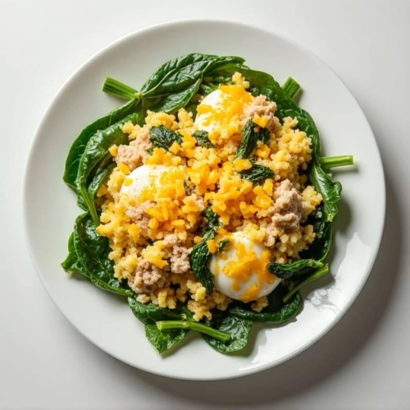 Egg White and Turkey Spinach Scramble with Cottage Cheese