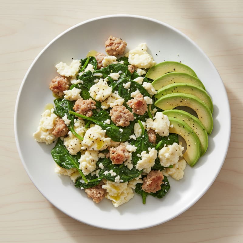 Egg White Scramble with Spinach and Turkey Sausage