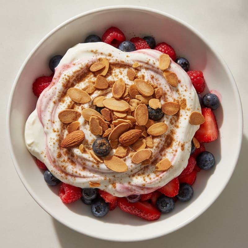 Greek Yogurt Protein Parfait with Mixed Berries and Almonds