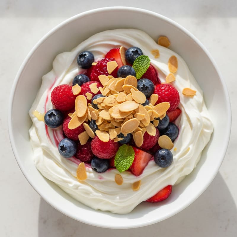 Greek Yogurt Protein Parfait with Mixed Berries and Almonds