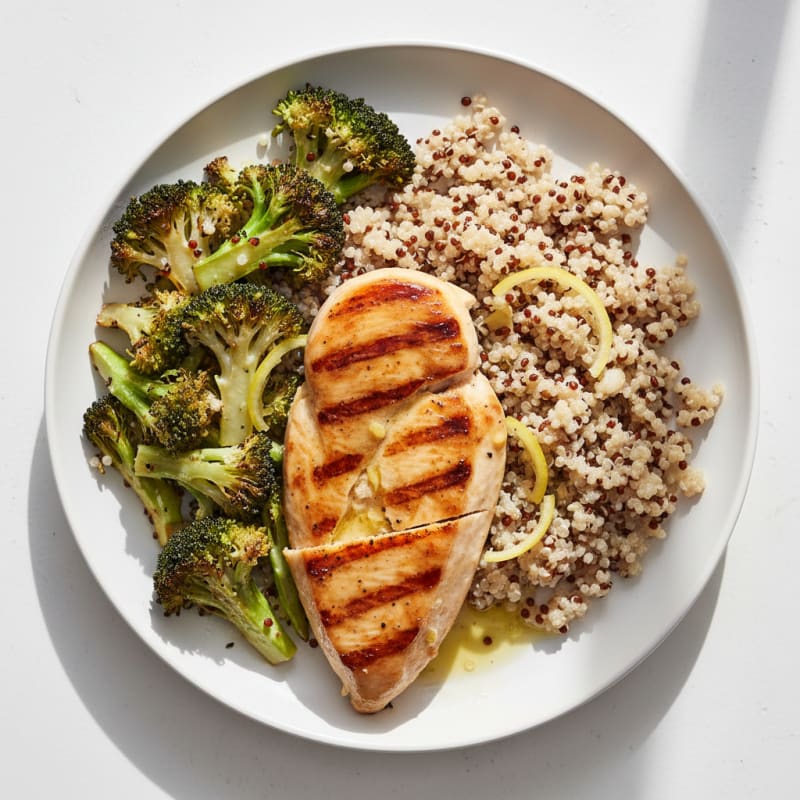 Grilled Chicken Breast with Quinoa and Roasted Broccoli