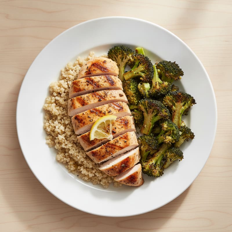 Grilled Chicken Breast with Quinoa and Roasted Broccoli
