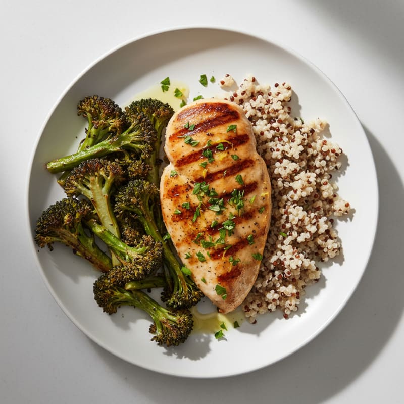 Grilled Chicken Breast with Quinoa and Roasted Broccoli