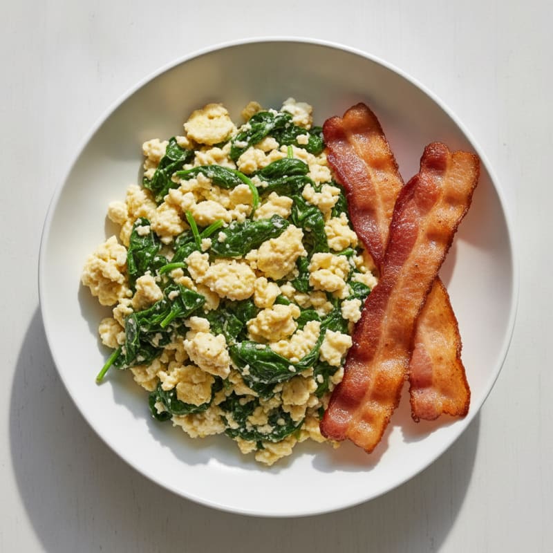 Cottage Cheese Scramble with Spinach and Turkey Bacon