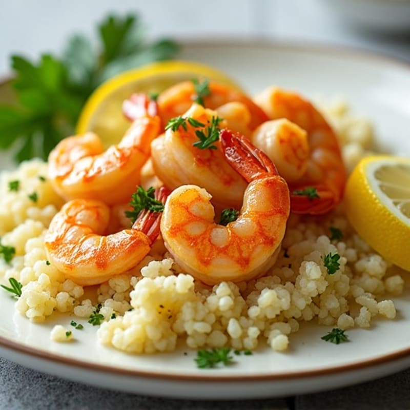 Garlic-Lemon Pan Seared Shrimp with Herb Cauliflower Rice