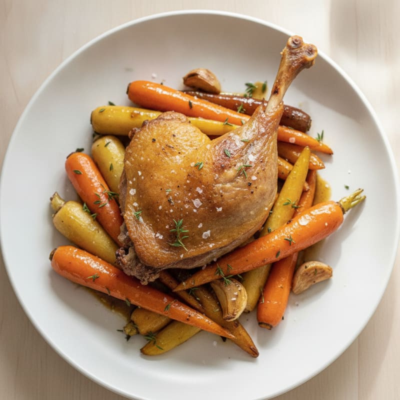 Crispy Duck Confit with Roasted Root Vegetables