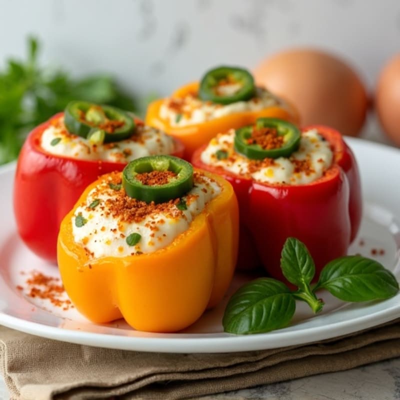 Spicy Creamy Chicken Stuffed Bell Peppers with Roasted Jalapeños