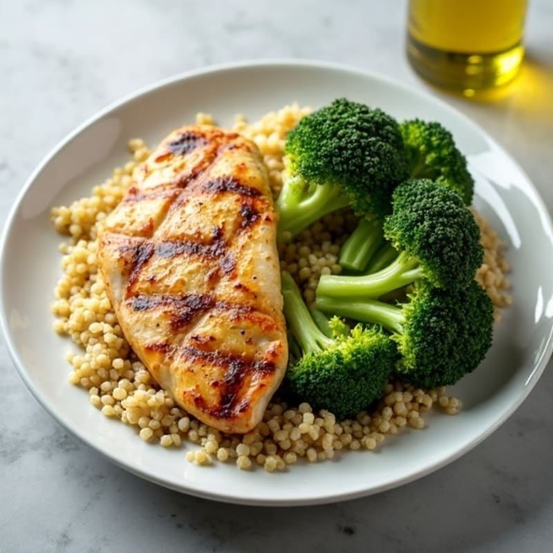 Grilled Chicken Breast with Quinoa and Steamed Broccoli