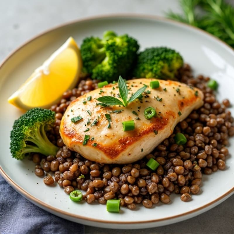 Sheet Pan Lemon Herb Chicken with Roasted Lentils and Crispy Broccoli