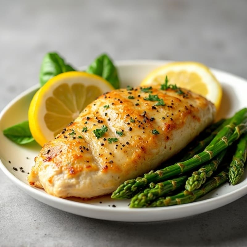 Lemon Garlic Pan-Seared Chicken with Roasted Asparagus