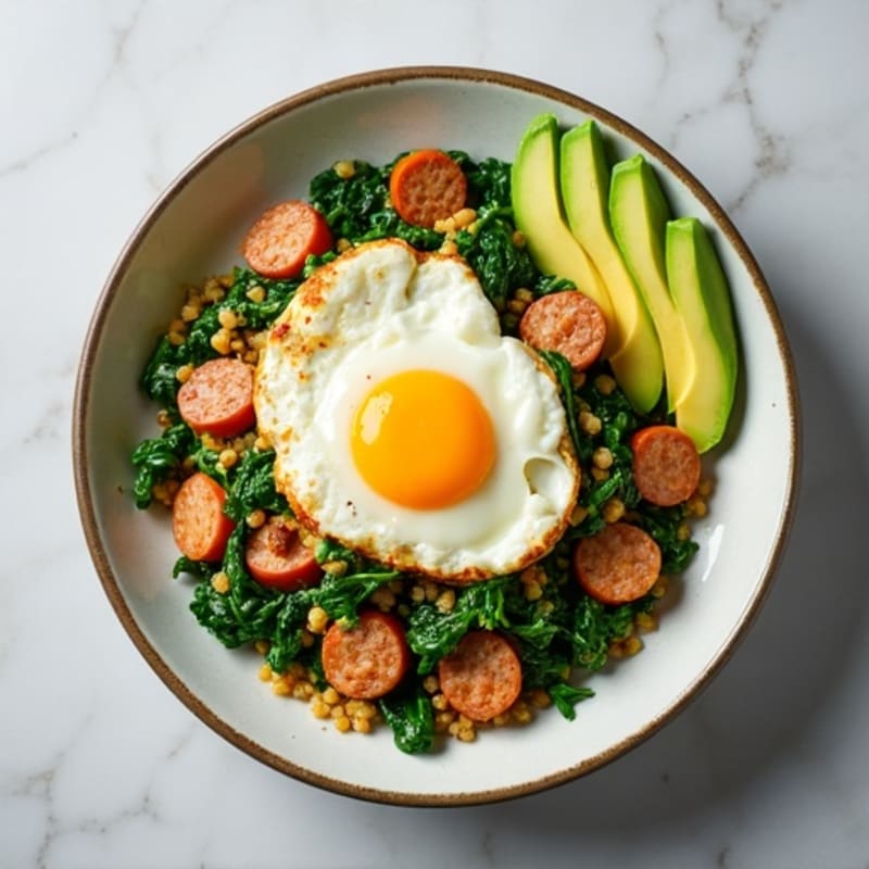 Egg White Scramble with Turkey Sausage and Spinach