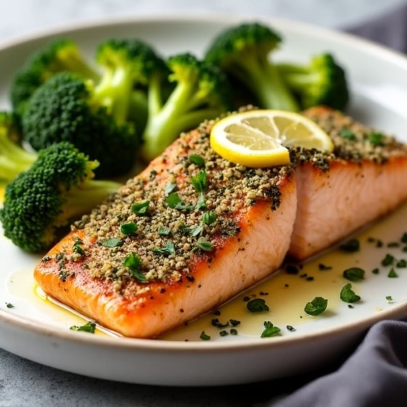 Herb-Crusted Baked Salmon with Roasted Broccoli