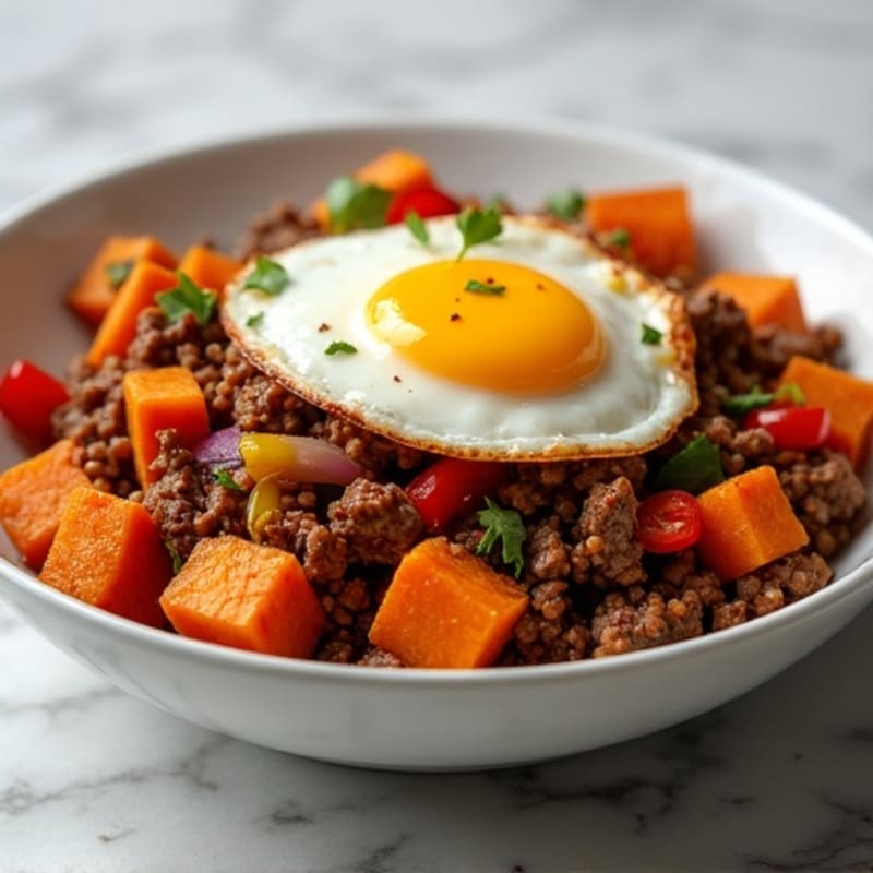 Savory Ground Lamb and Sweet Potato Hash