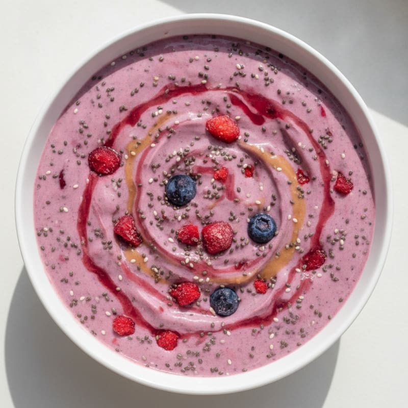 Berry Greek Yogurt Smoothie with Chia Seeds and Whey Protein