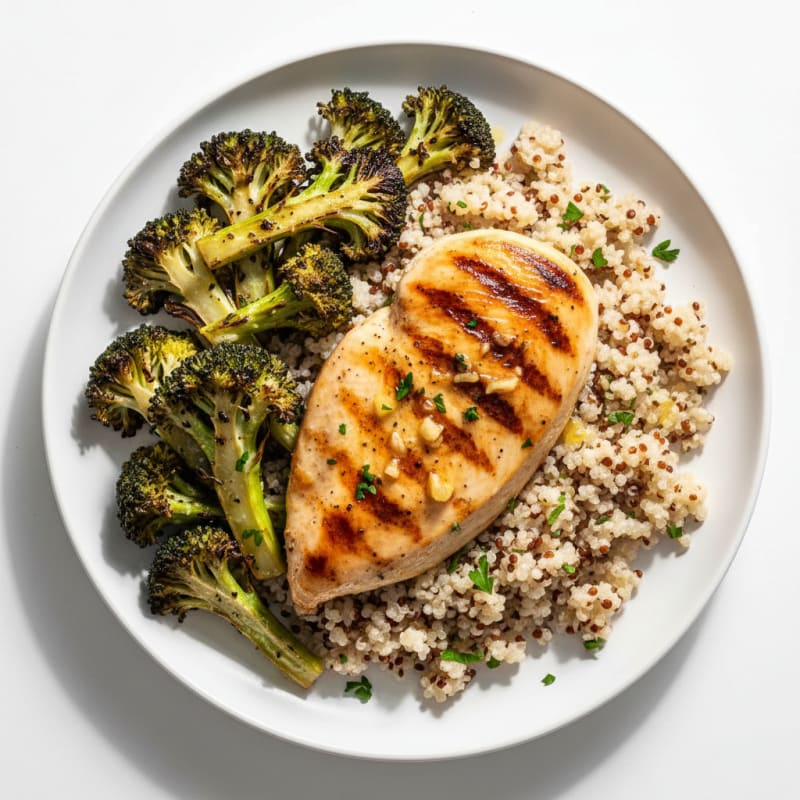Grilled Chicken Breast with Quinoa and Roasted Broccoli