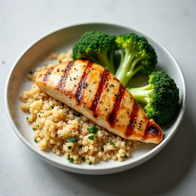 Grilled Chicken Breast with Quinoa and Roasted Broccoli