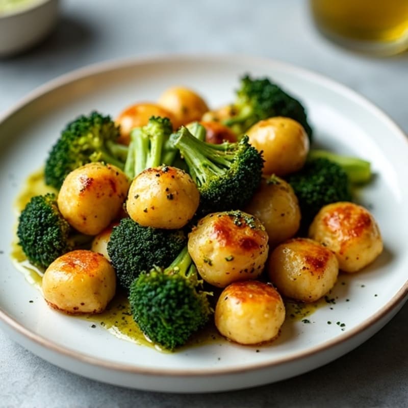 Sheet Pan Crispy Gnocchi with Chicken Sausage, Roasted Broccoli, and Bright Basil Pesto