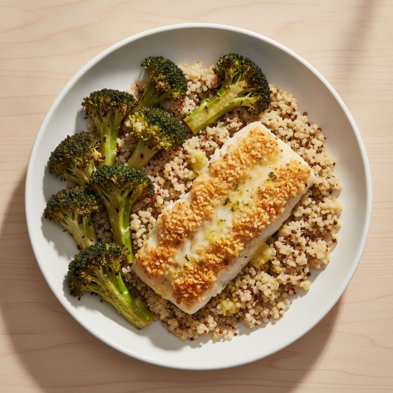 Crispy Baked Cod with Roasted Broccoli and Quinoa