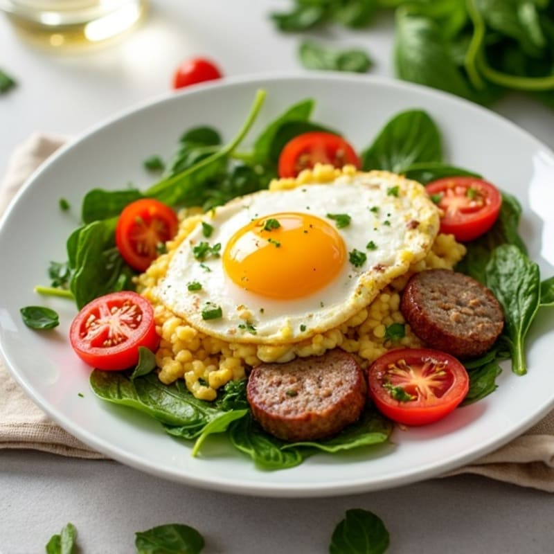 Egg White and Turkey Sausage Scramble with Spinach and Tomatoes