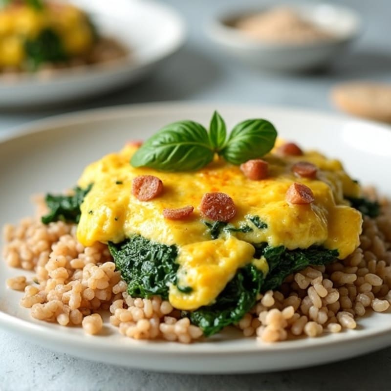 Chicken Spinach Egg White Scramble with Brown Rice