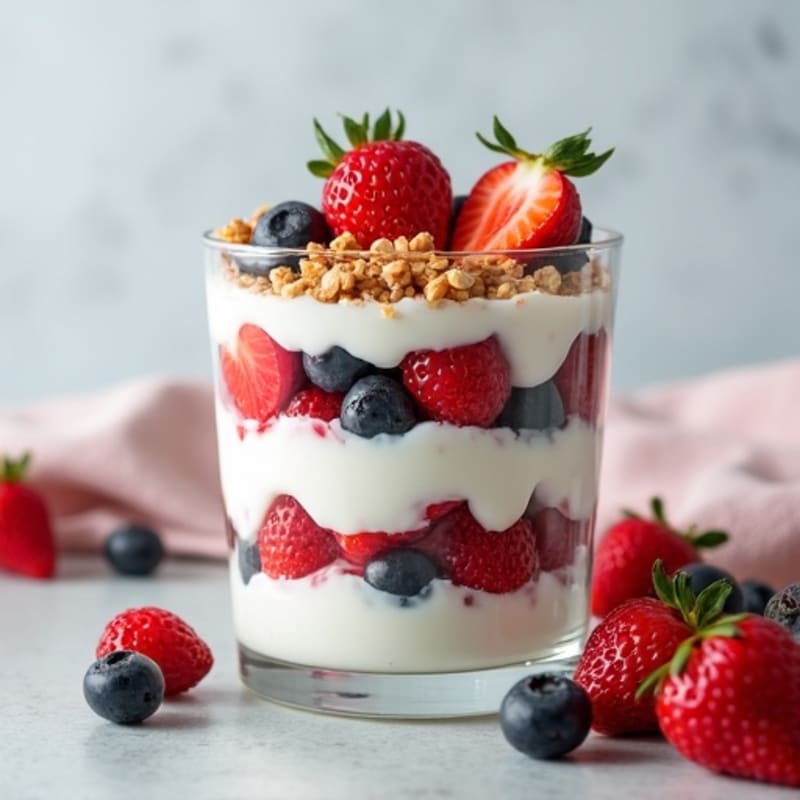 Greek Yogurt Parfait with Mixed Berries and Crunchy Almond Granola