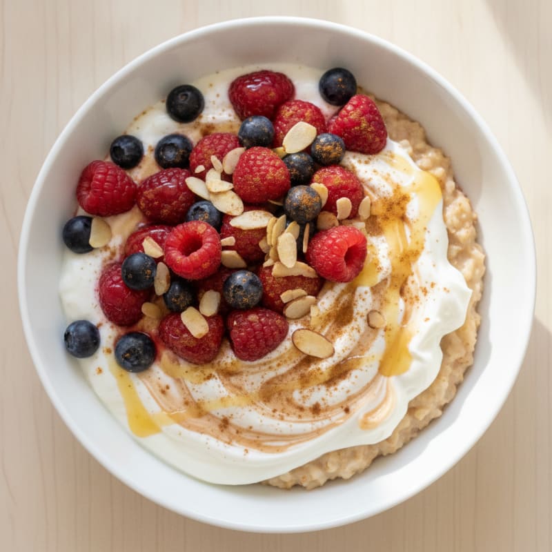 Creamy Yogurt Bowl with Mixed Berries and Cream of Rice