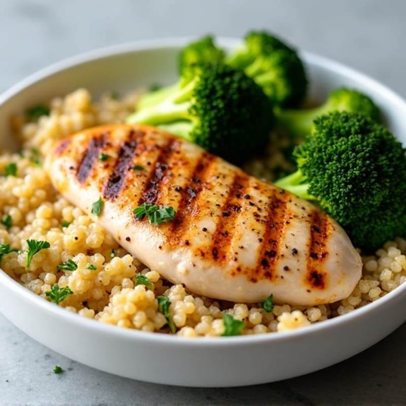 Grilled Chicken Breast with Quinoa and Roasted Broccoli