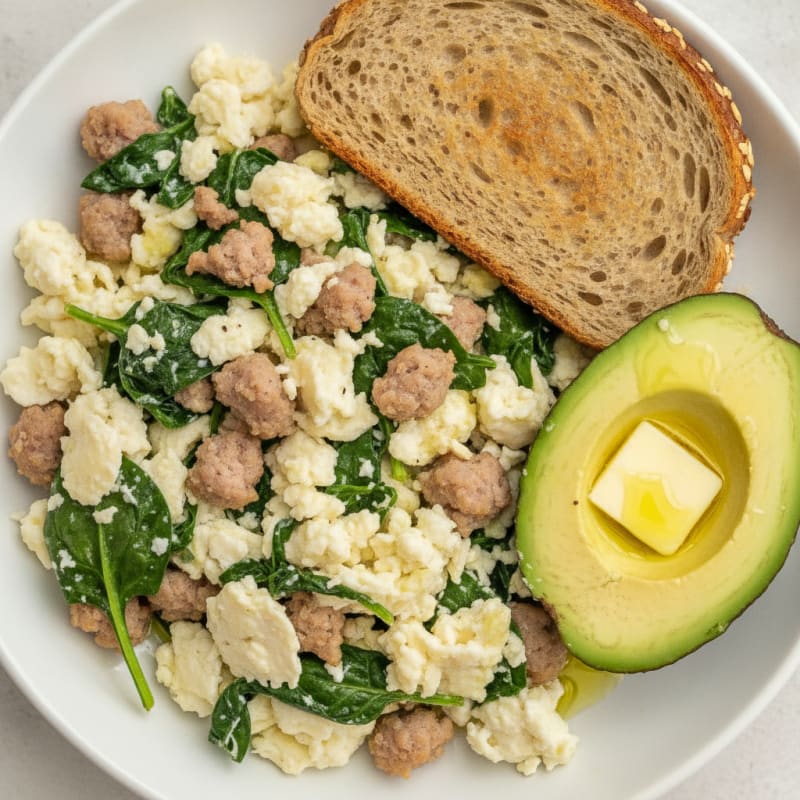 Egg White and Turkey Sausage Scramble with Spinach