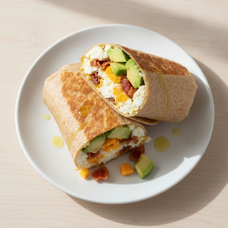 Crispy Turkey Bacon and Egg White Breakfast Burrito with Cheddar