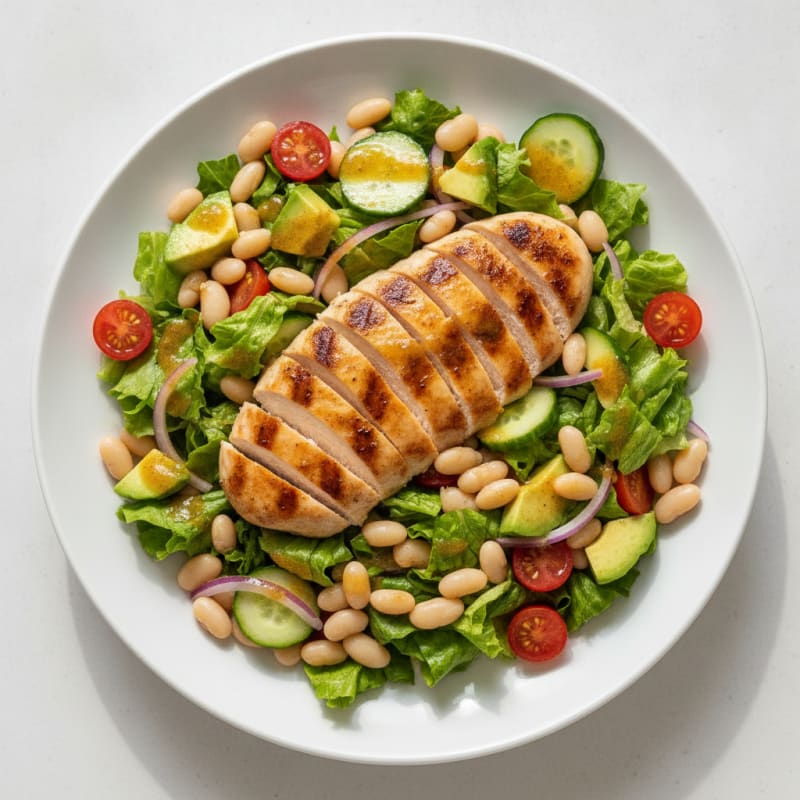 Grilled Chicken Breast with Crisp Romaine and White Bean Salad