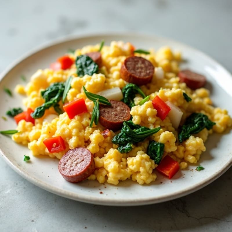 Egg White Veggie Scramble with Low-Fat Turkey Sausage