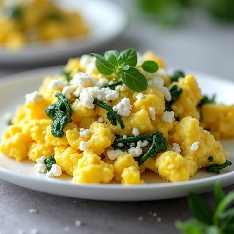 Fluffy Scrambled Eggs with Fresh Spinach and Feta