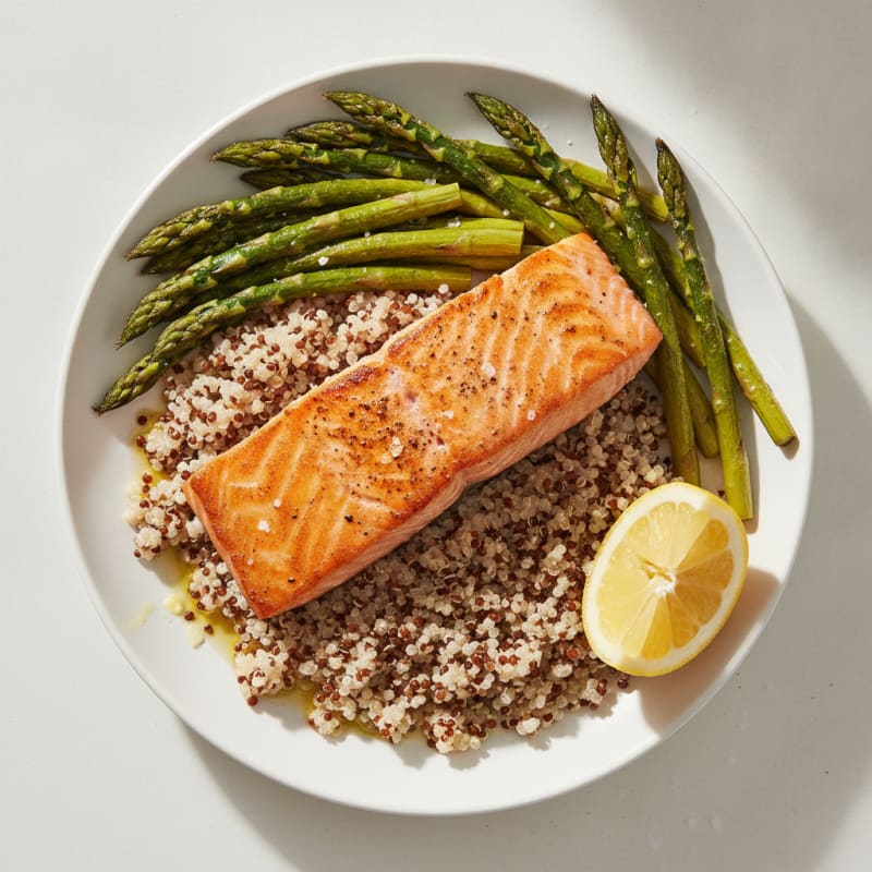Seared Salmon with Roasted Asparagus and Quinoa