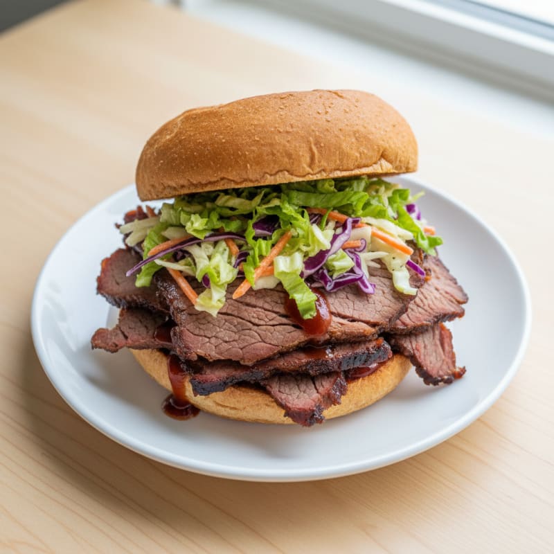 Smoky BBQ Brisket Sandwich with Tangy Slaw