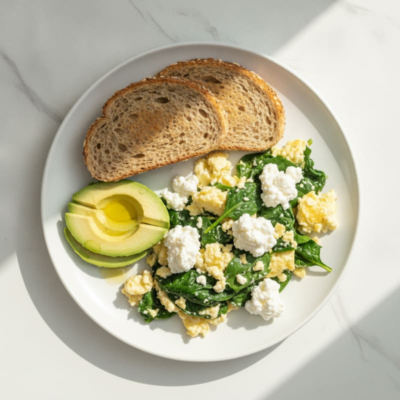 Egg White and Spinach Scramble with Cottage Cheese