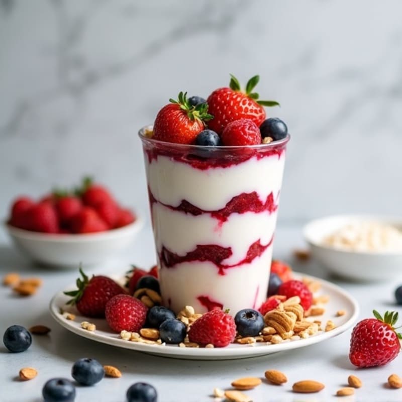 Greek Yogurt Protein Parfait with Mixed Berries and Almonds