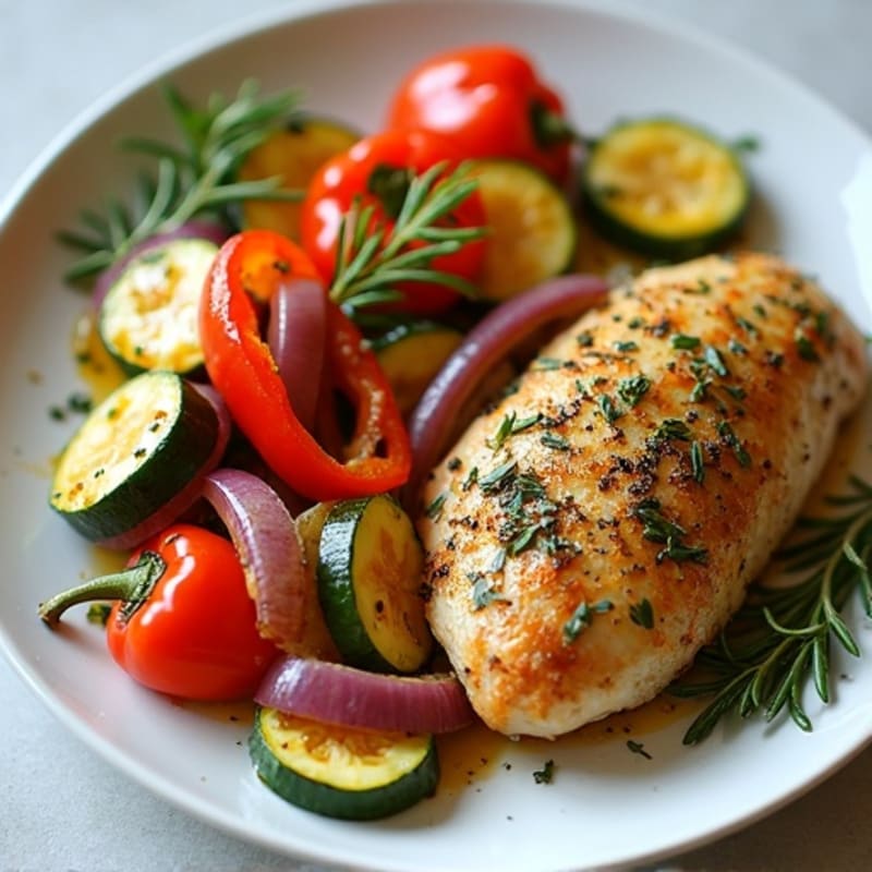 Herb-Crusted Sheet Pan Chicken with Roasted Rainbow Vegetables