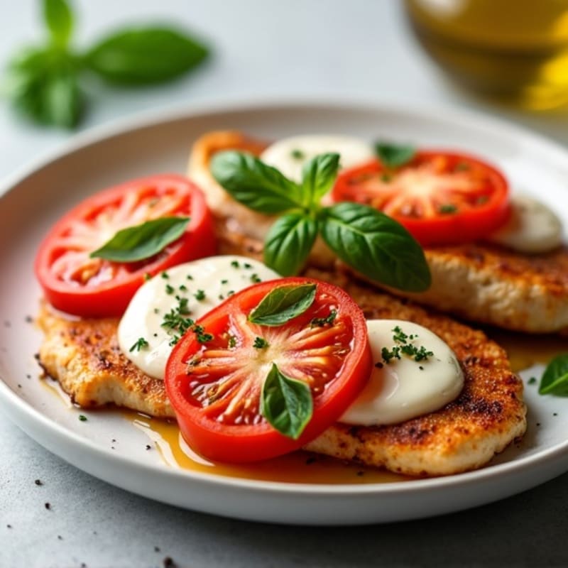Pan-Seared Chicken with Fresh Tomato, Melty Mozzarella, and Basil