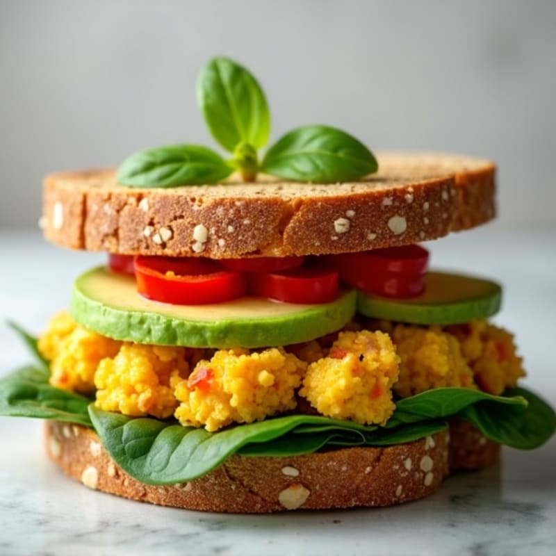 Savory Tofu Scramble Breakfast Sandwich with Creamy Avocado