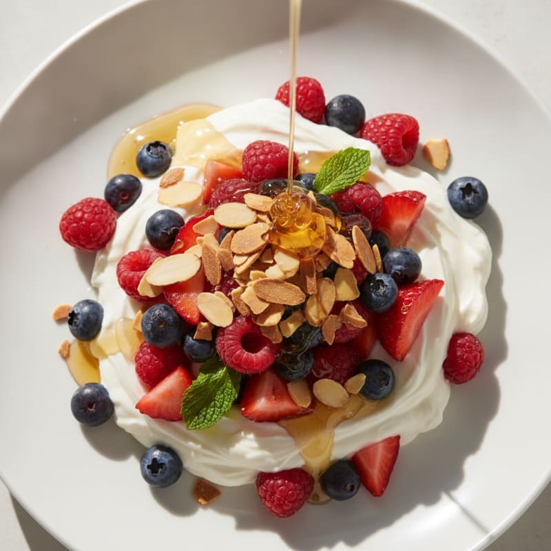 Greek Yogurt Parfait with Mixed Berries and Toasted Almonds