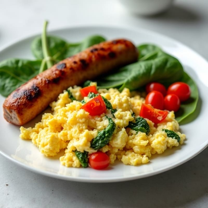 Egg White Spinach Scramble with Grilled Turkey Sausage