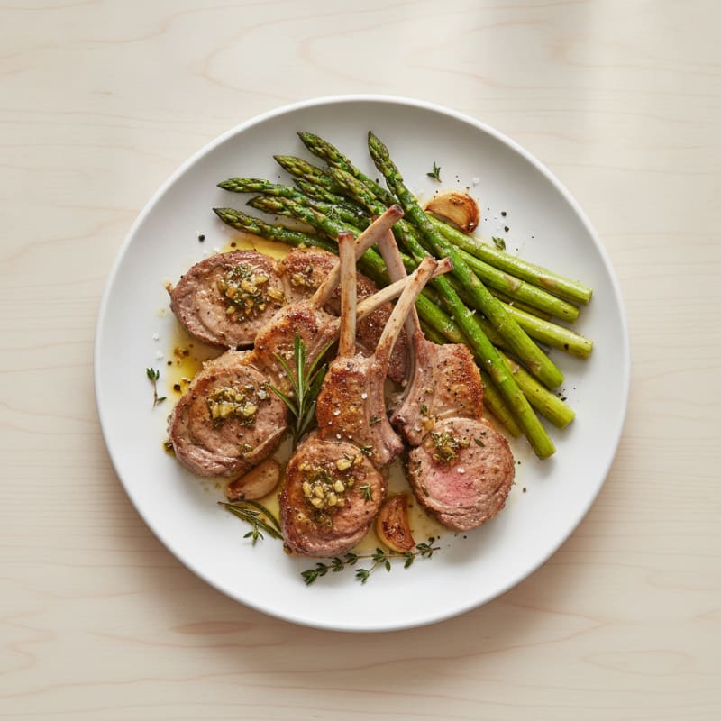 Garlic-Herb Lamb Chops with Roasted Asparagus