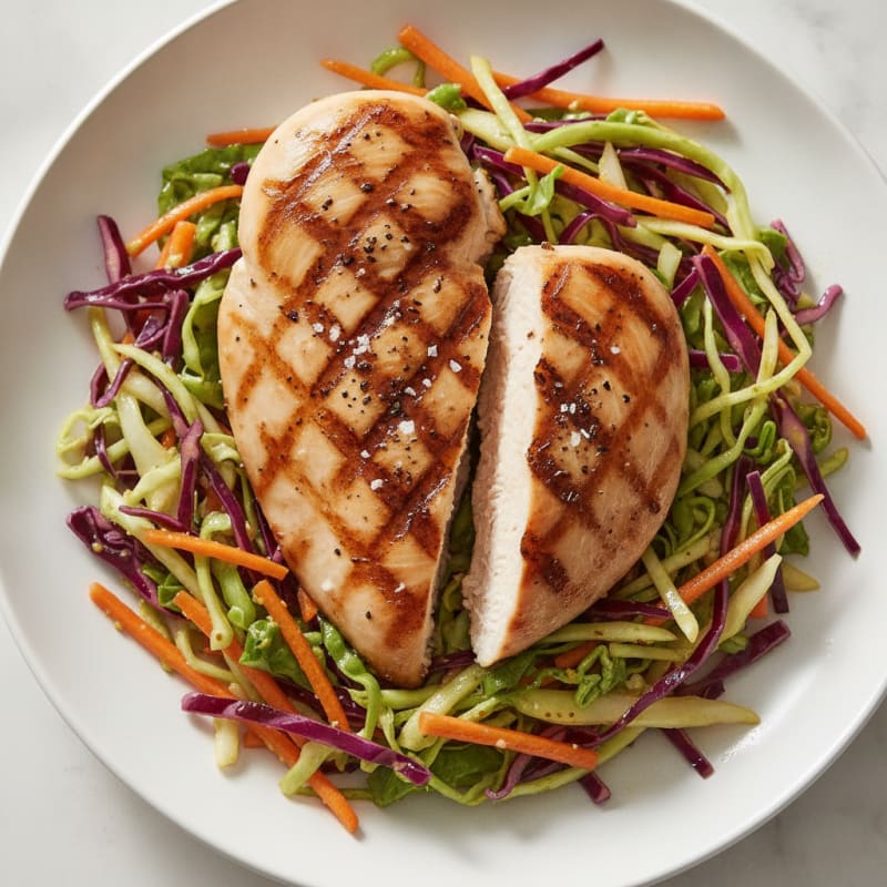 Grilled Chicken Breast with Crunchy Cabbage Slaw