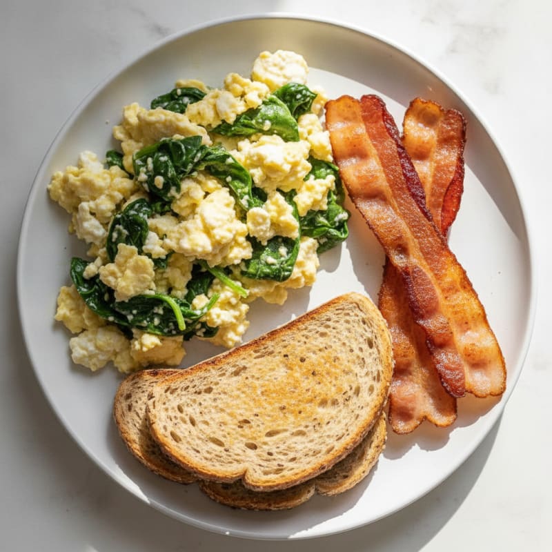 Cottage Cheese Scramble with Spinach and Turkey Bacon
